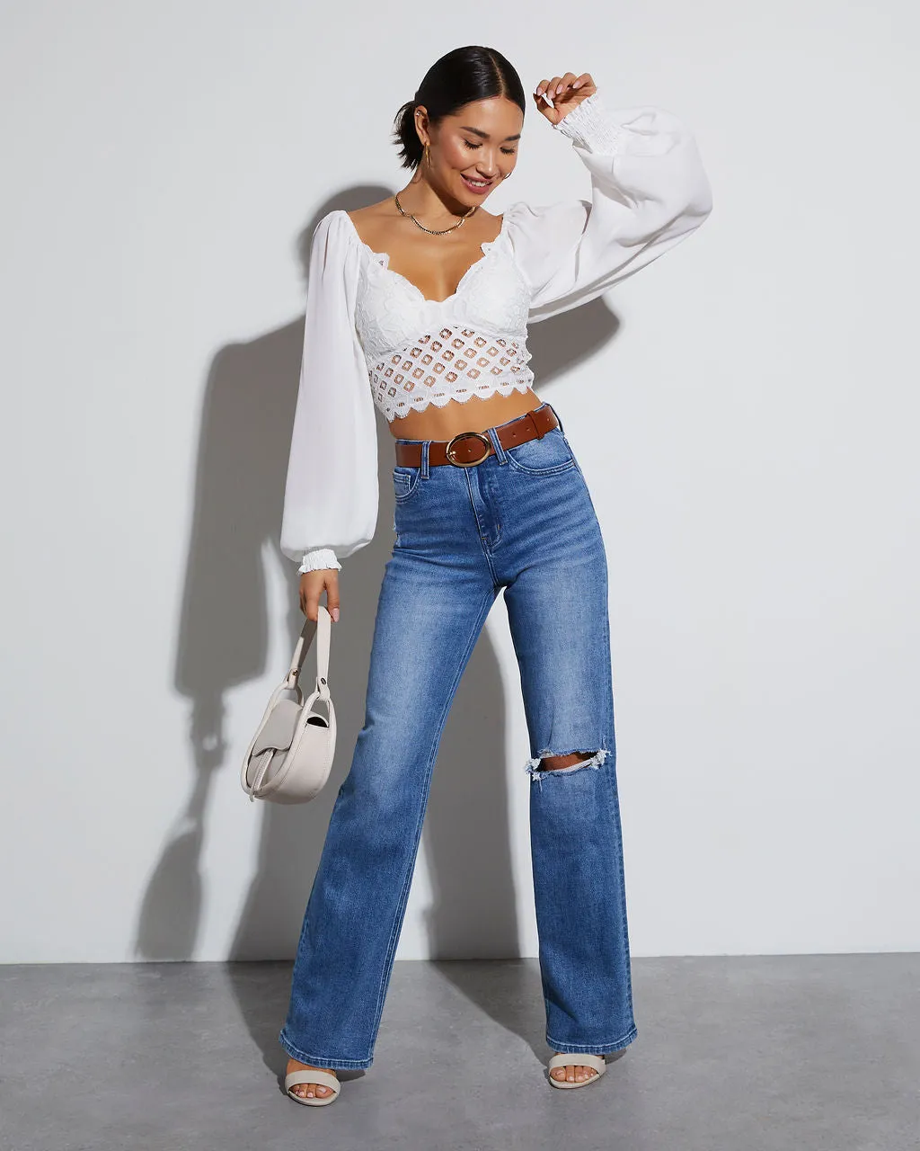 Alannah Eyelet Long Sleeve Crop Top