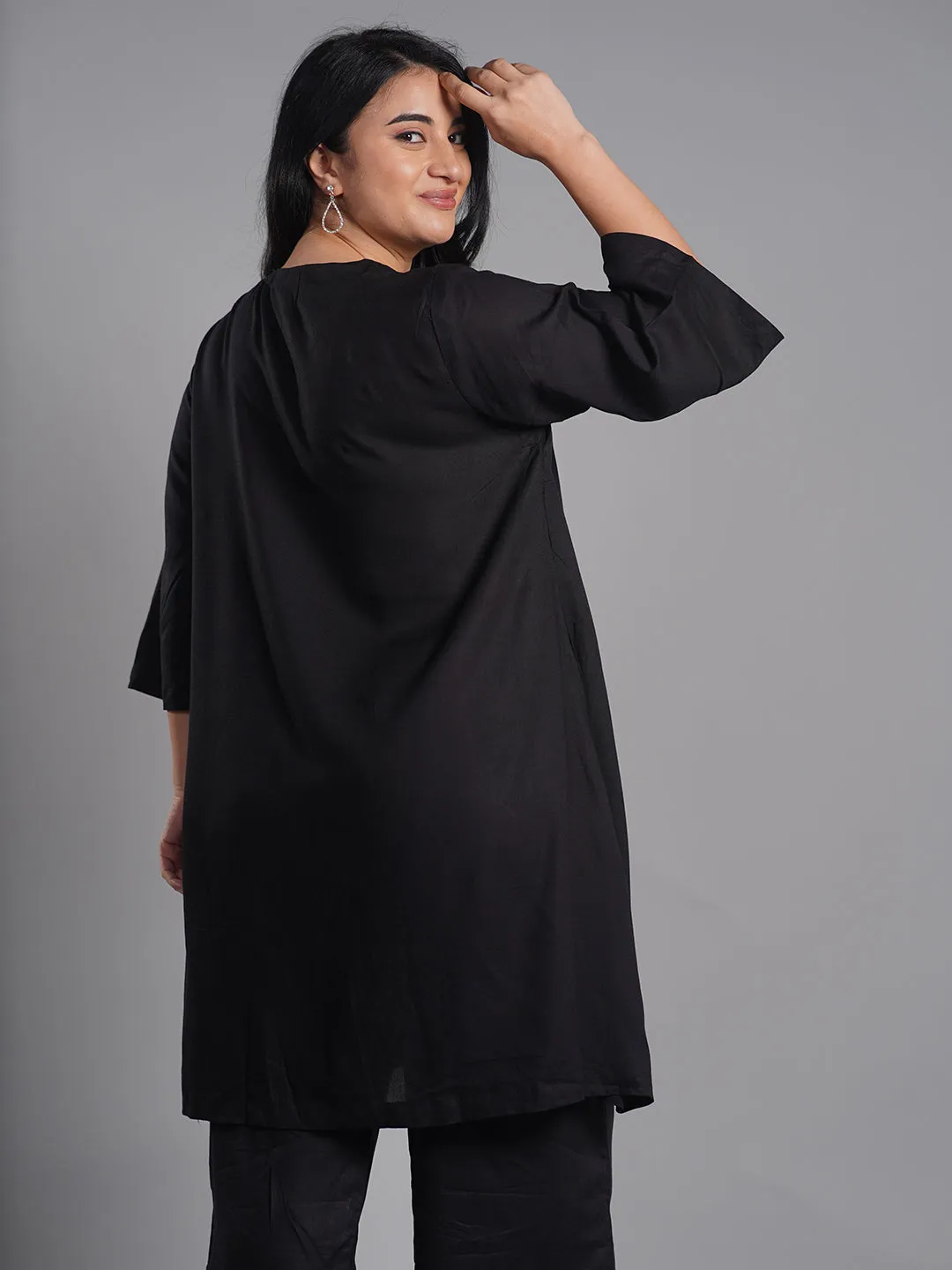 Black Rayon Kurti - Farfalle