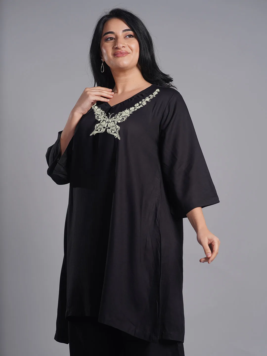 Black Rayon Kurti - Farfalle