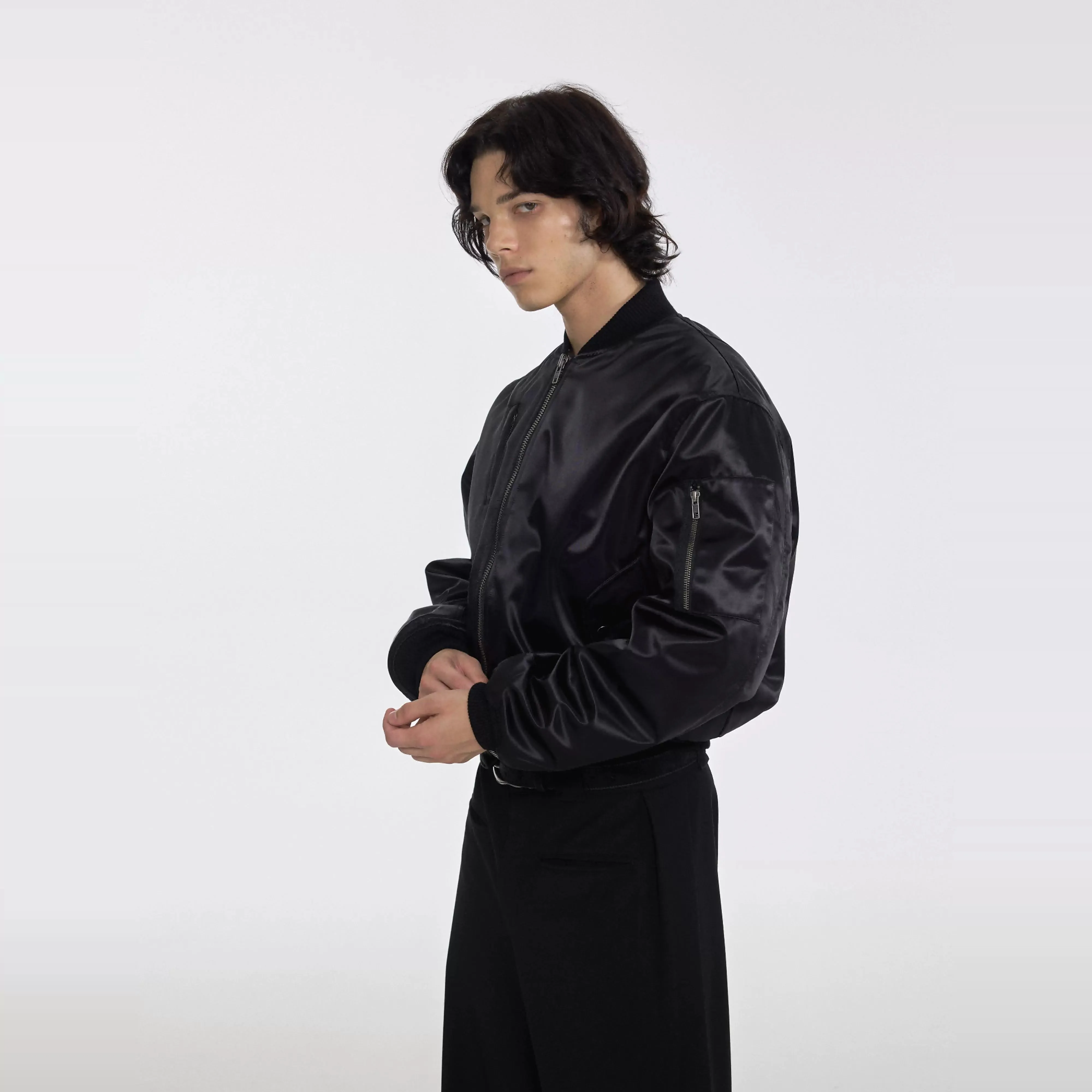 Black Satin Bomber Jacket