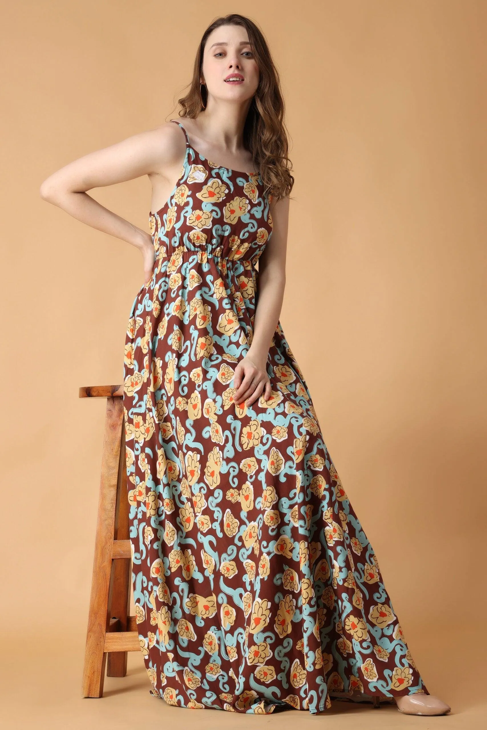 Brown Floral Printed Dress