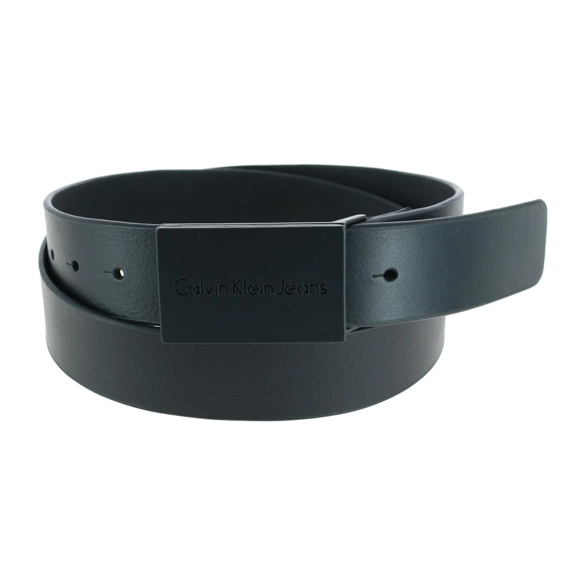 Calvin Klein Men's Casual Leather Plaque Buckle Belt