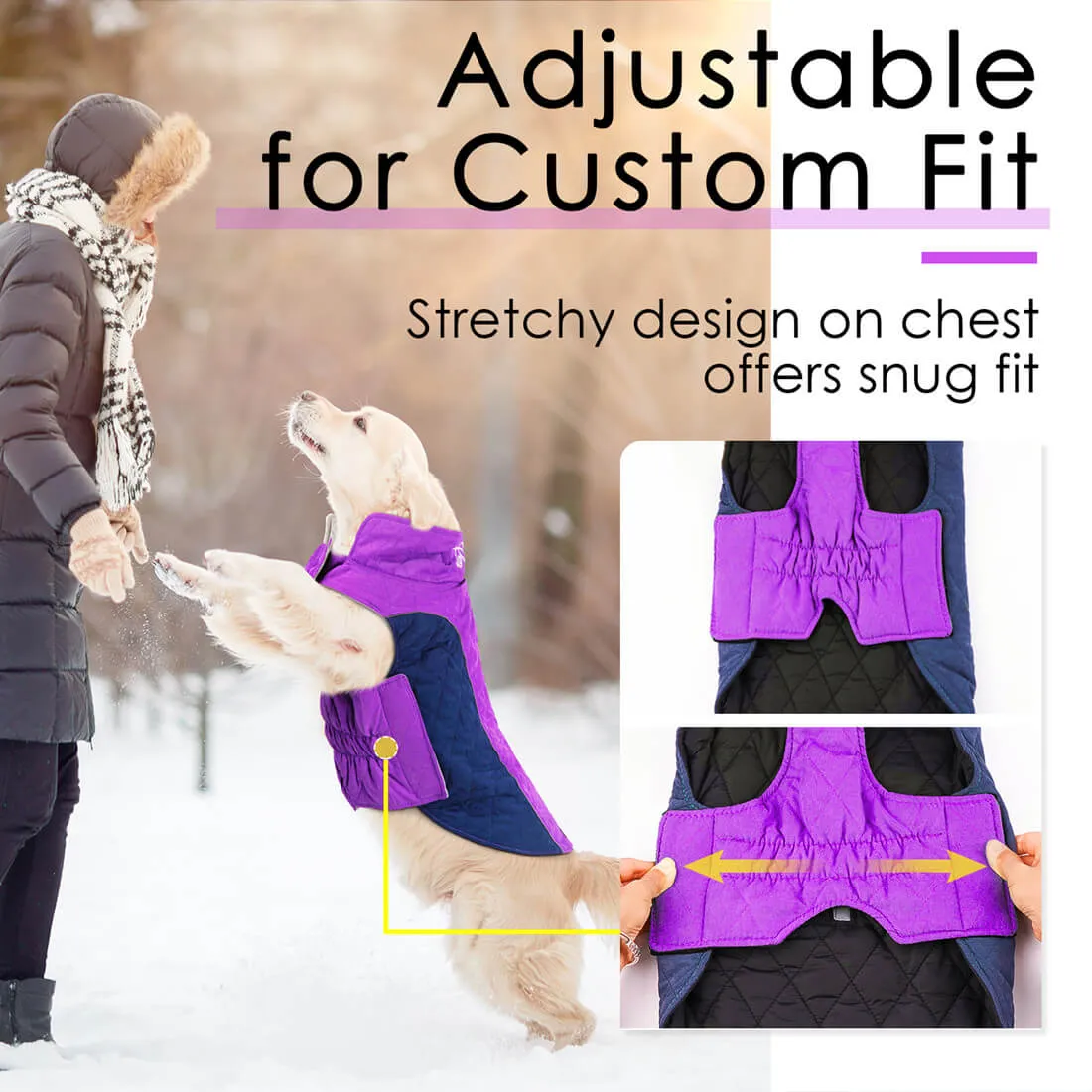 Dog Winter Coat - Super Warm With Reversible Stripe - Winter Dog Gear | ThinkPet