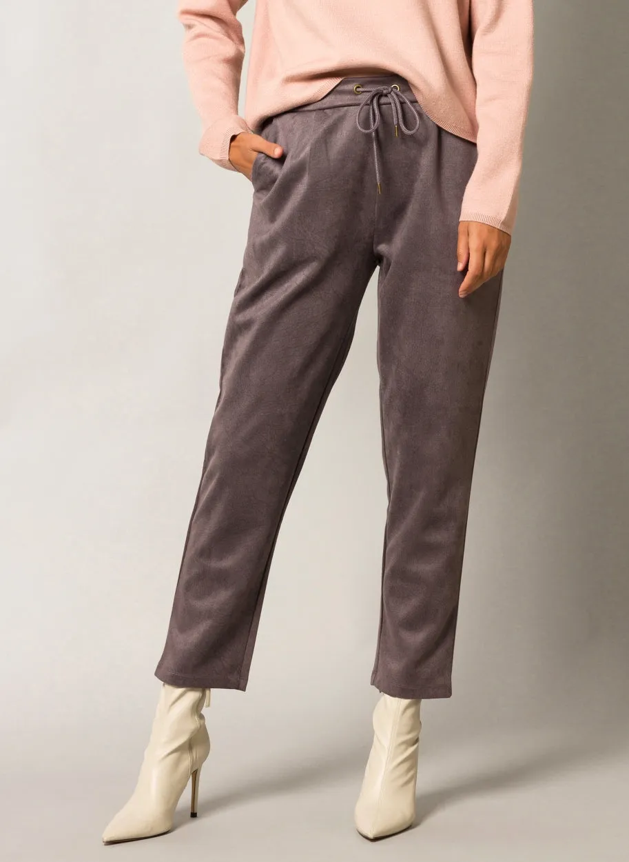 DRAW STRING GREY SUEDED JOGGER PANT