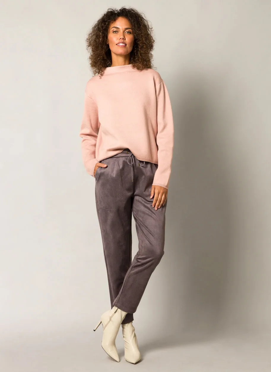 DRAW STRING GREY SUEDED JOGGER PANT