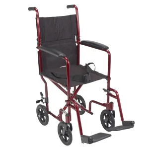 Drive Medical atc17-rd Lightweight Transport Wheelchair, 17" Seat, Red