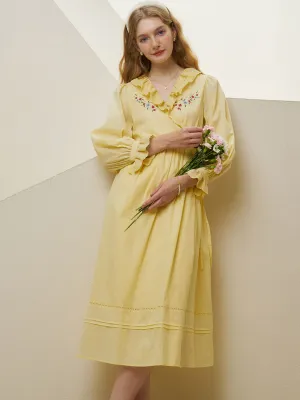 【Final Sale】Aubrie Floral Embroidery Lace Panel Cotton Dress