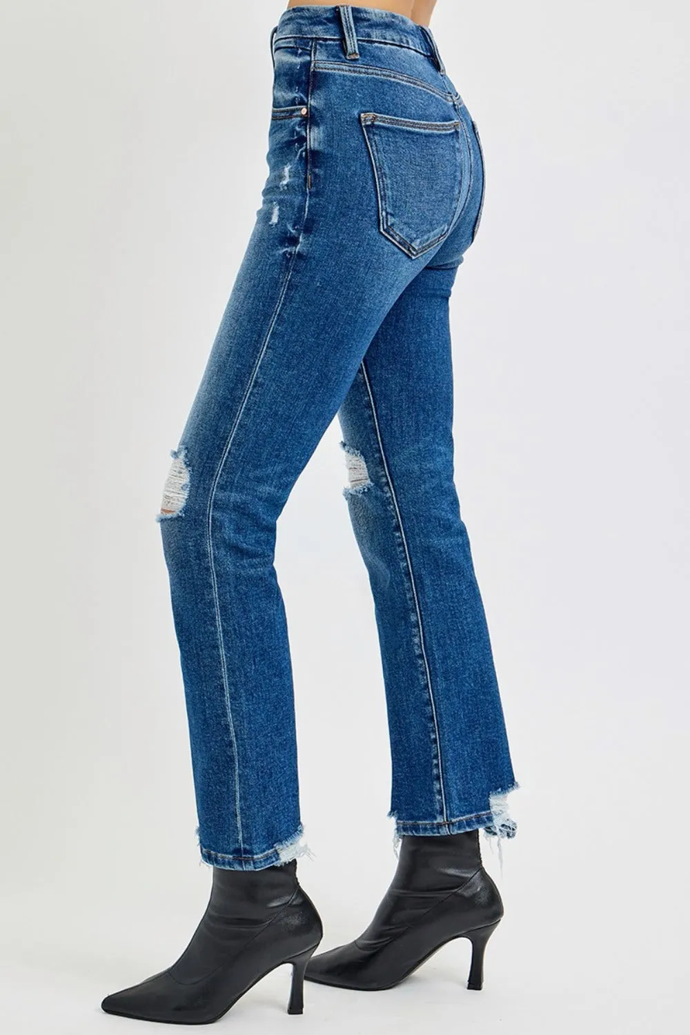 Full Size High Rise Distressed Crop Straight Jeans