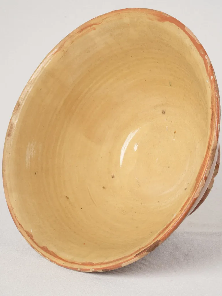 Large Antique Terracotta Mixing Bowl with Ochre Glaze, 15¾"