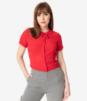 Retro Style Red Ingrid Crop Blouse