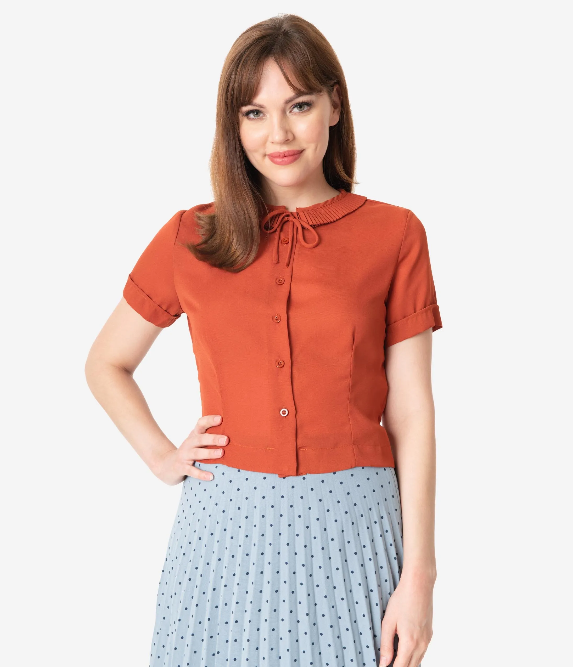 Retro Style Rust Orange Ingrid Crop Blouse