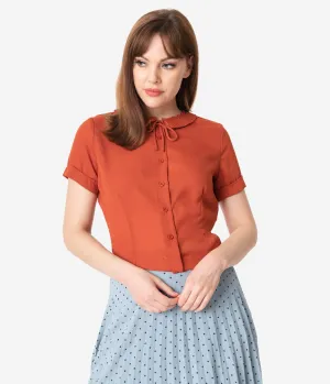 Retro Style Rust Orange Ingrid Crop Blouse