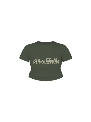 Sole et. Al Women's Revølutiøn Baby Cropped Tee : Military Green / Sand