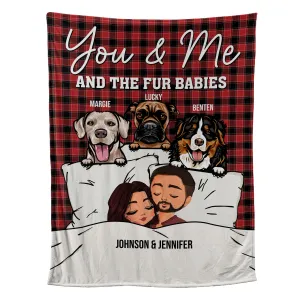 Teesdily | Dog Mom Dad Couple Customized Name Fleece Blanket Dogs Christmas Plaid Sherpa Blanket You Me And The Fur Babies Blanket Gift For Dog Owners