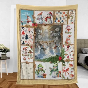 Teesdily | Snowman Christmas Throw Blanket, Let It Snow Blanket Snowman, Winter Wonderland Snowman Throw Blanket, Christmas Blanket, Xmas Gift