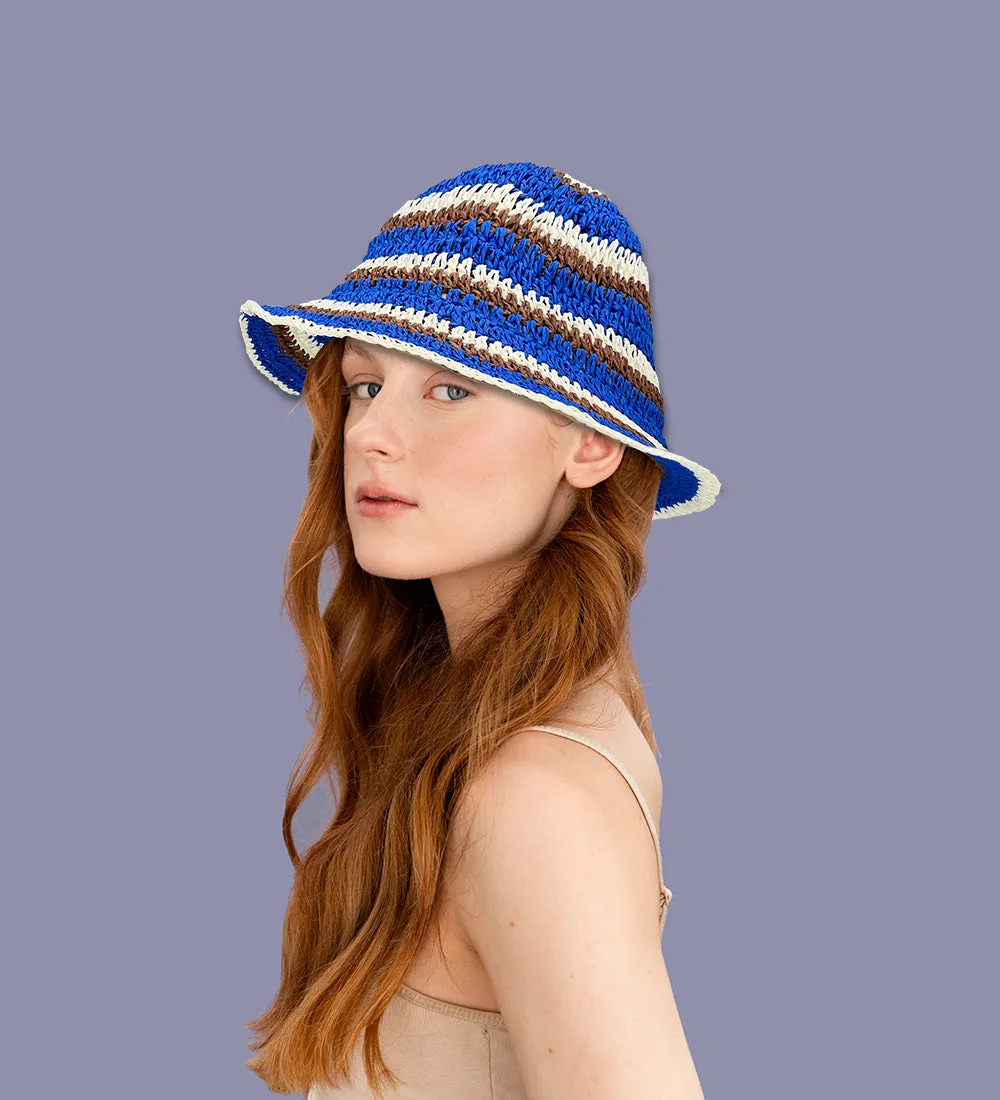 Women Cap Straw Crochet Sun Summer Bowler Foldable Bucket Hat YZH0158