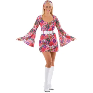 Womens Retro Go-Go Girl Flower Party Halloween Costume